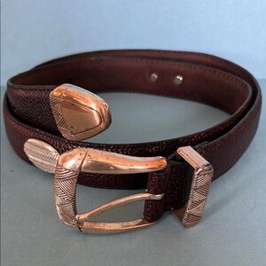 Vintage BUCKLESOURCE Brown Italian Leather Belt Silver Coated Buckle Size 34